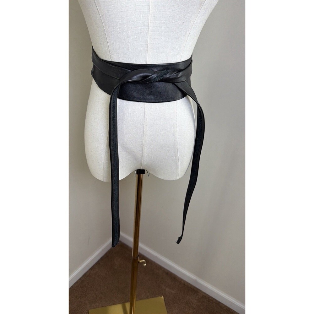 ADA Collection Black Leather Wrap Belt OS Genuine Argentinian Leather Obi Sash